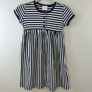 Hanna Anderson Dress Girls 8 Navy White Stripe Play Round Neck‎ Short Sleeve